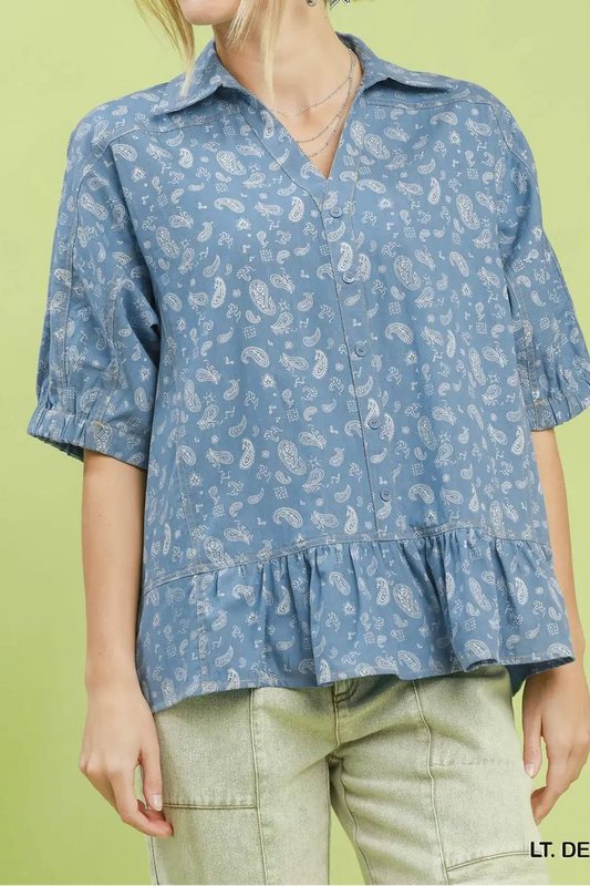 Paisley Print Chambray Top - Brazos Avenue Market 