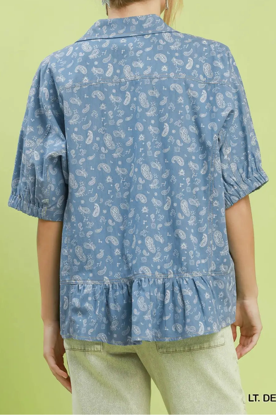 Paisley Print Chambray Top - Brazos Avenue Market 