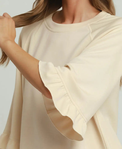 Round Neck Ruffle Tier Raglan Sleeve Top - Brazos Avenue Market 