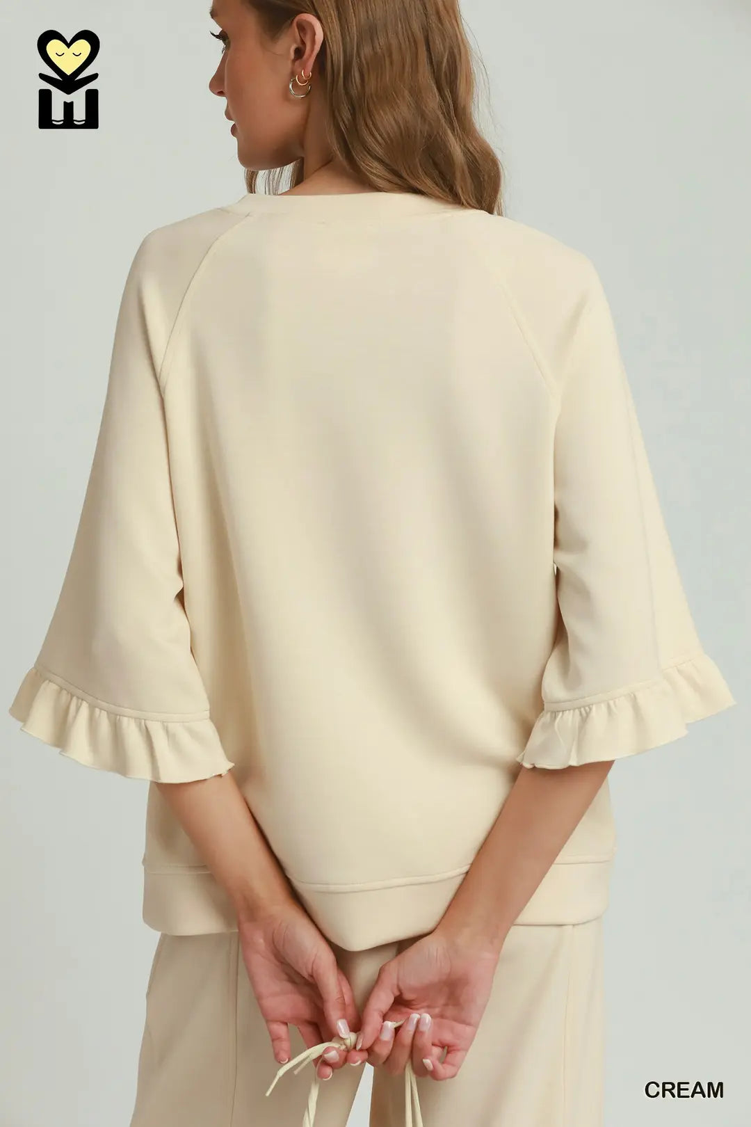 Round Neck Ruffle Tier Raglan Sleeve Top - Brazos Avenue Market 