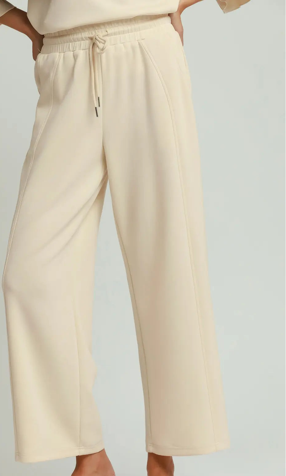 Wide Leg Pants with Elastic Waistband & Drawstring