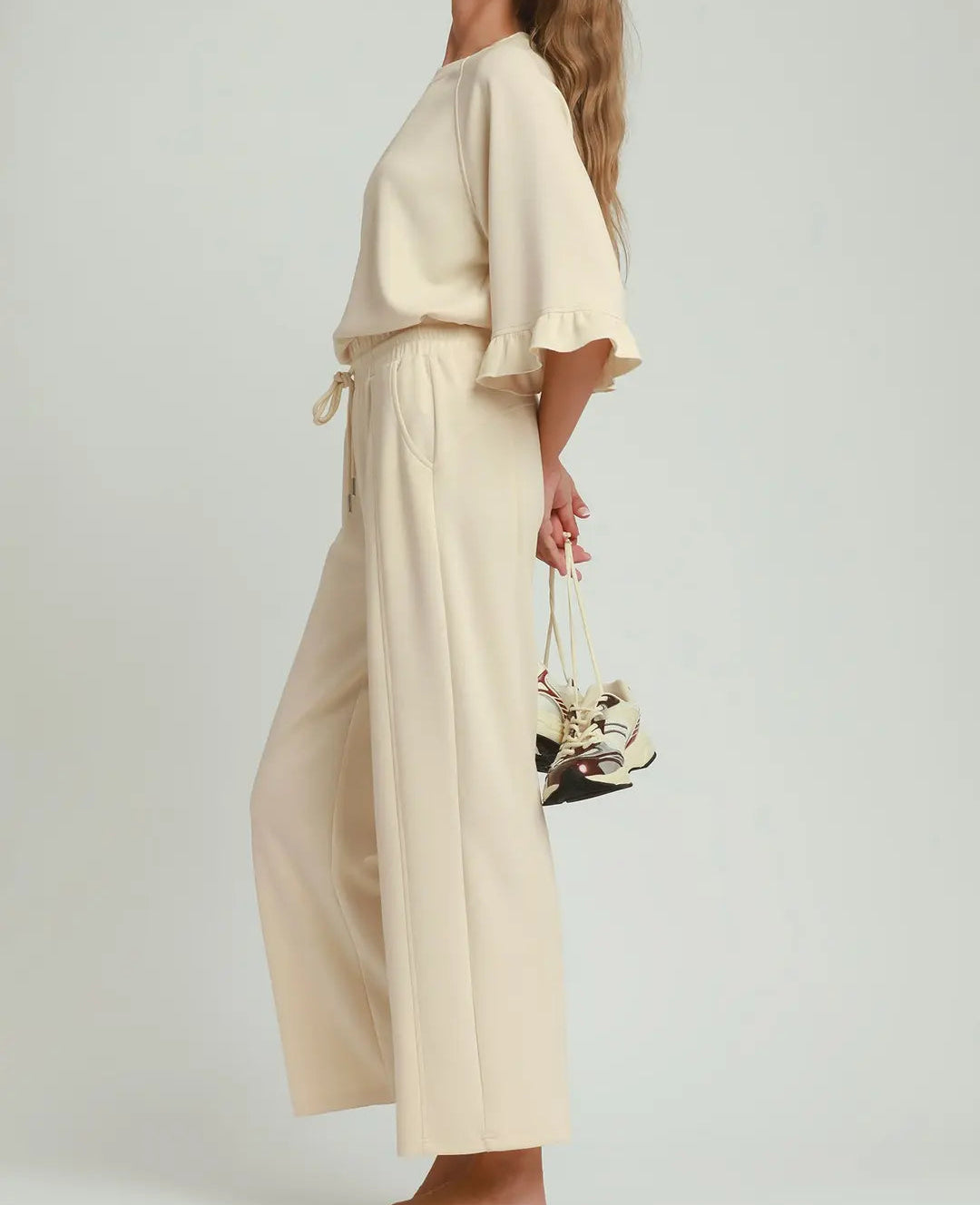 Wide Leg Pants with Elastic Waistband & Drawstring