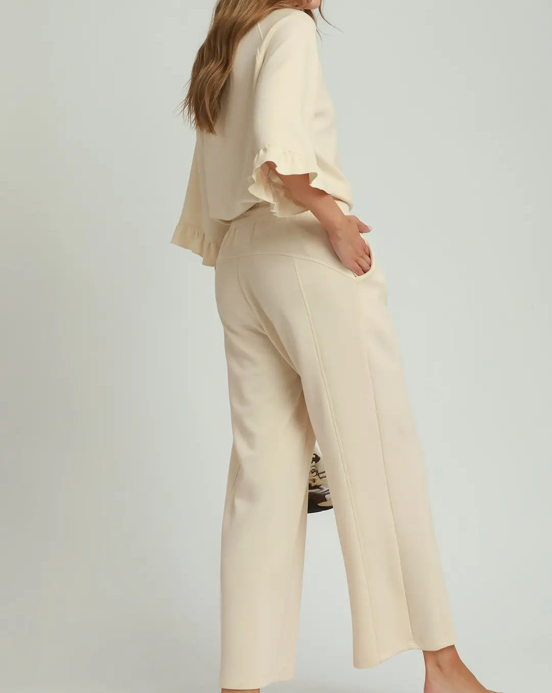 Wide Leg Pants with Elastic Waistband & Drawstring