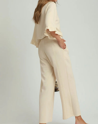 Wide Leg Pants with Elastic Waistband & Drawstring