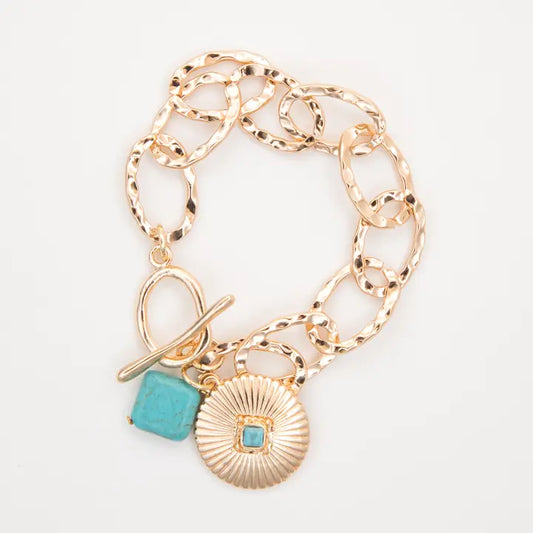 7" Chunky Chain Bracelet w/ Concho Charm w/ Toggle Closure