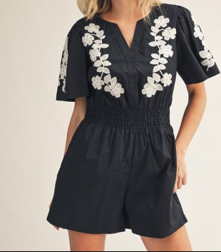 Floral Embroidered Lovely Romper - Brazos Avenue Market 