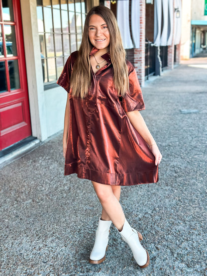Metallic Brown Mini Dress - Brazos Avenue Market 