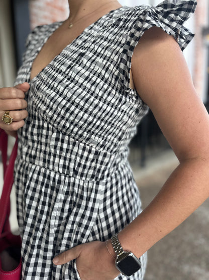 Black & White Gingham Midi Dress - Brazos Avenue Market 