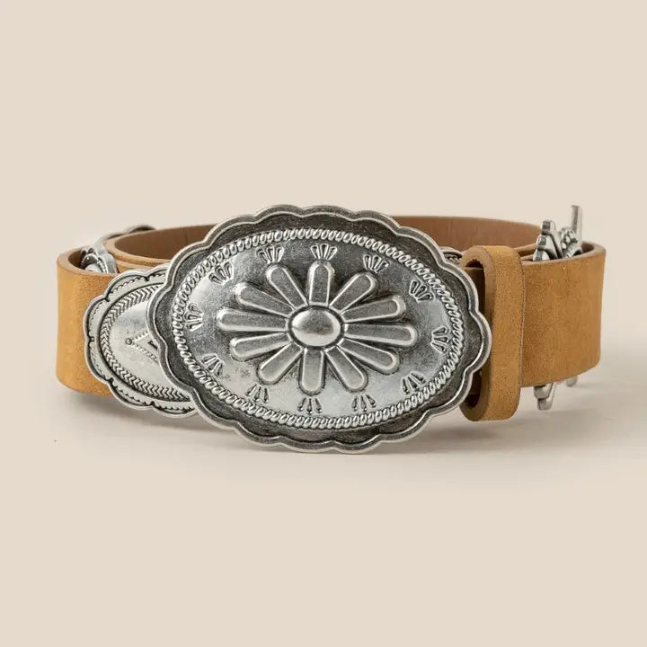 Western Oval Floral Buckle Belt - Brazos Avenue Market 
