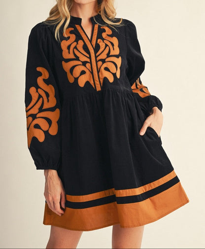 Applique Detail Corduroy Dress