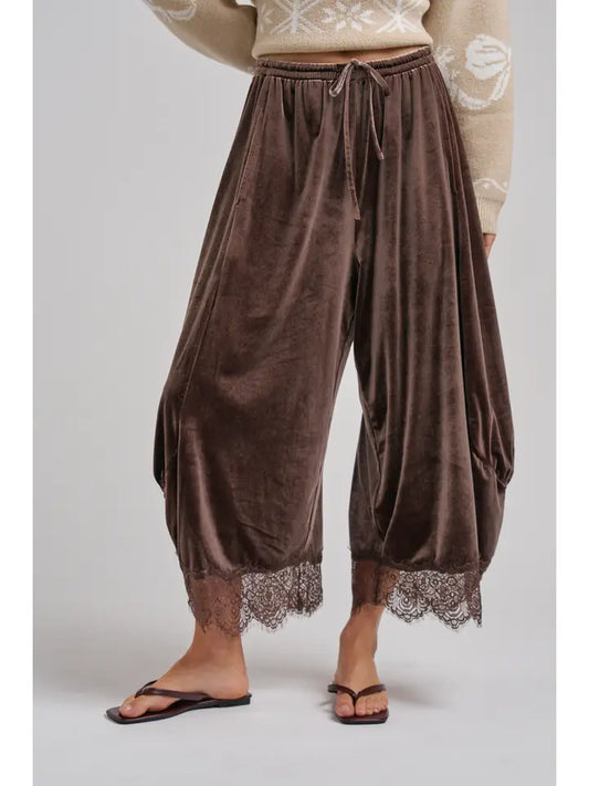 Velvet Flowy Wide Balloon Leg Pants