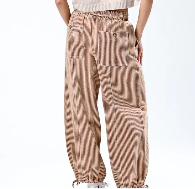 Elastic Waist Vintage Washed Stripe Pants