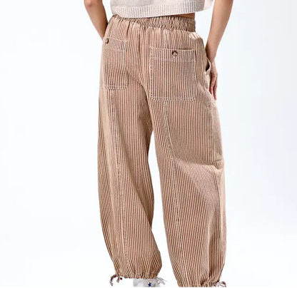 Elastic Waist Vintage Washed Stripe Pants
