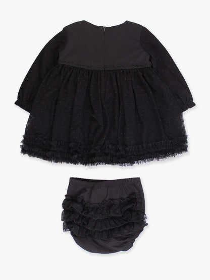 Baby Girls Black Long Sleeve Dotted Tulle Dress & Rufflebutt Set - Brazos Avenue Market 