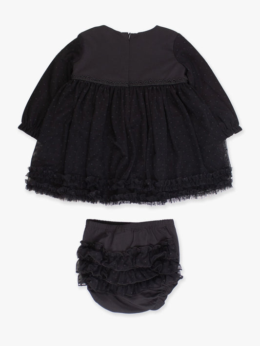 Baby Girls Black Long Sleeve Dotted Tulle Dress & Rufflebutt Set - Brazos Avenue Market 