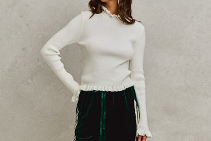 Ruffled Sweater Slim Fit Knit Top - Brazos Avenue Market 