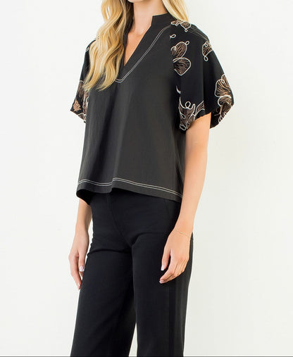 Puff Sleeve With Embroidery Detail Top