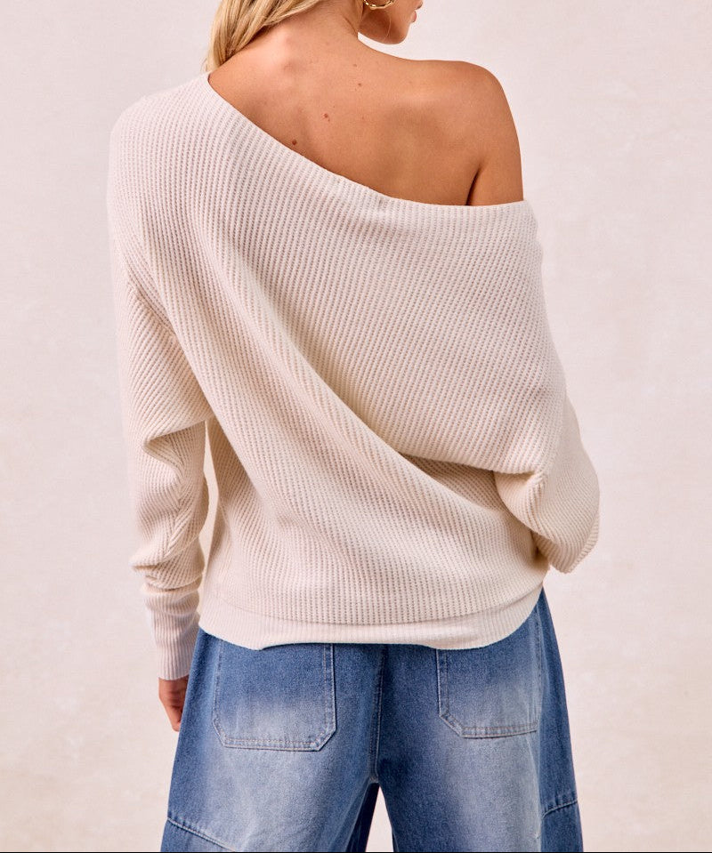 Waffle Knit Off Shoulder Top - Brazos Avenue Market 