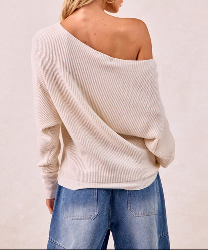 Waffle Knit Off Shoulder Top - Brazos Avenue Market 