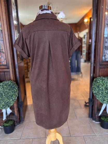 Plus Size Button Up Suede Shirt Dress