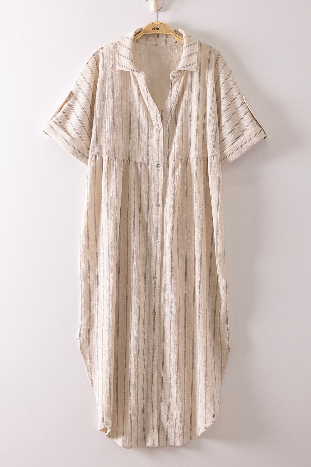 Striped Linen Midi Button Down Shirt Dress - Brazos Avenue Market 