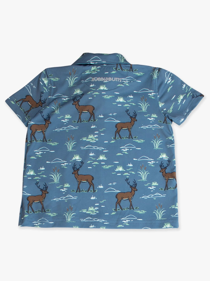 Boys Deer Antler Adventure Knit Short Sleeve Performance Polo - Brazos Avenue Market 