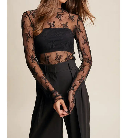 Sheer Lace Long-Sleeve Top