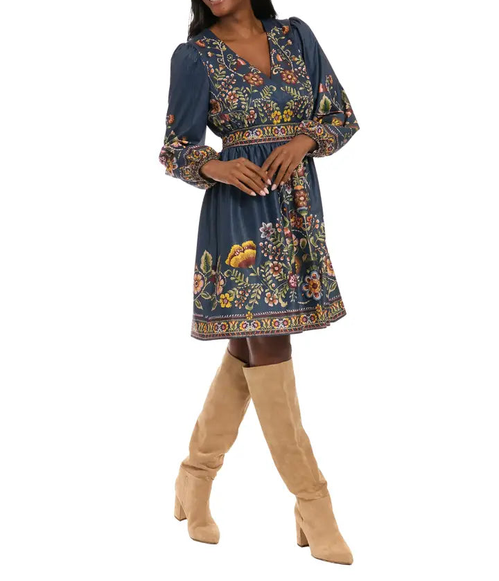 Bishop Sleeve Vneck Mini Dress - Brazos Avenue Market 