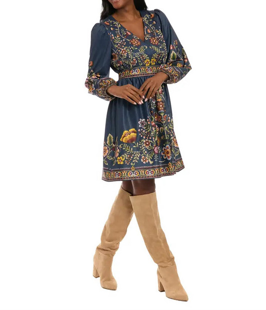 Bishop Sleeve Vneck Mini Dress - Brazos Avenue Market 