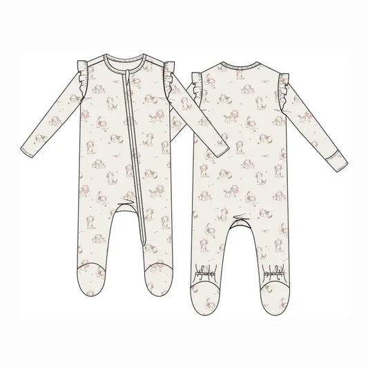 Explorer Puppy Pink - 2 Way Ruffle Sleeve Zipper Footie