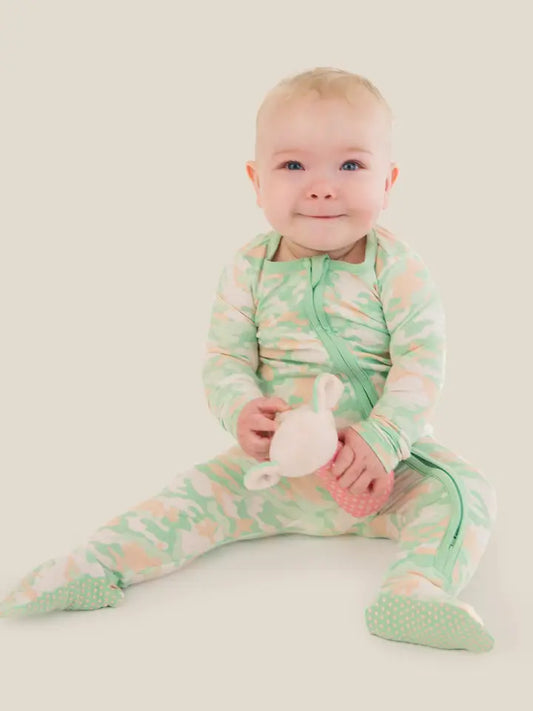 Softsnooze™ Baby Cotton Modal Sage Trail Camo Footed One Piece Pajama - Brazos Avenue Market 