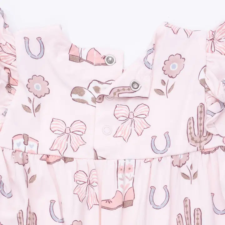 Cowgirl Boots and Bows - Ruffle Sleeve Snap Romper