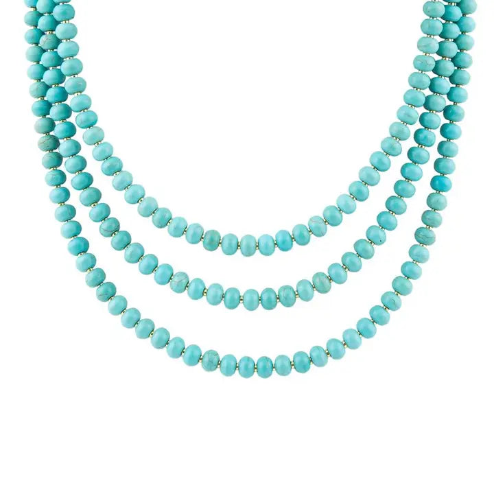 Blue Turquoise Magnesite Golden Necklace - Brazos Avenue Market 