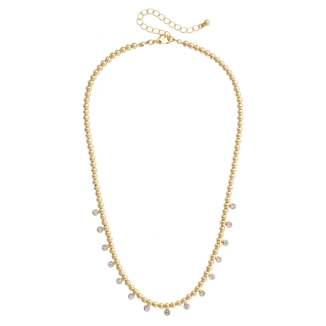 Maya Rhinestone Ball Bead Necklace in Shiny Gold - Brazos Avenue Market 