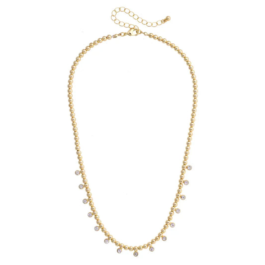 Maya Rhinestone Ball Bead Necklace in Shiny Gold - Brazos Avenue Market 