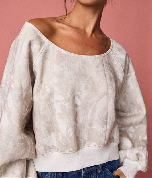 Camo Print Off-shoulder Ls Top