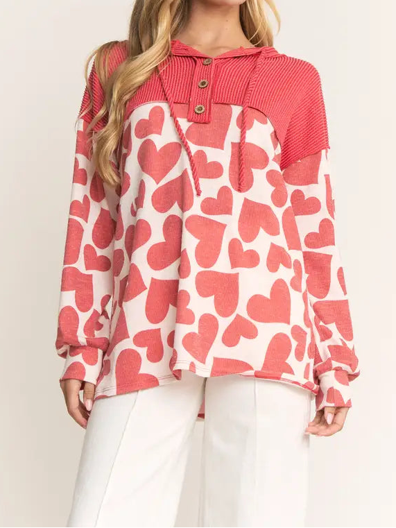 Valentine's Day Long Sleeve Hoodie Top - Brazos Avenue Market 