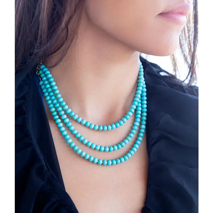 Blue Turquoise Magnesite Golden Necklace - Brazos Avenue Market 