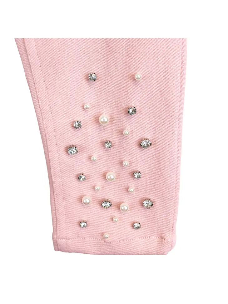 Pink Stretch Pants With Embellishments