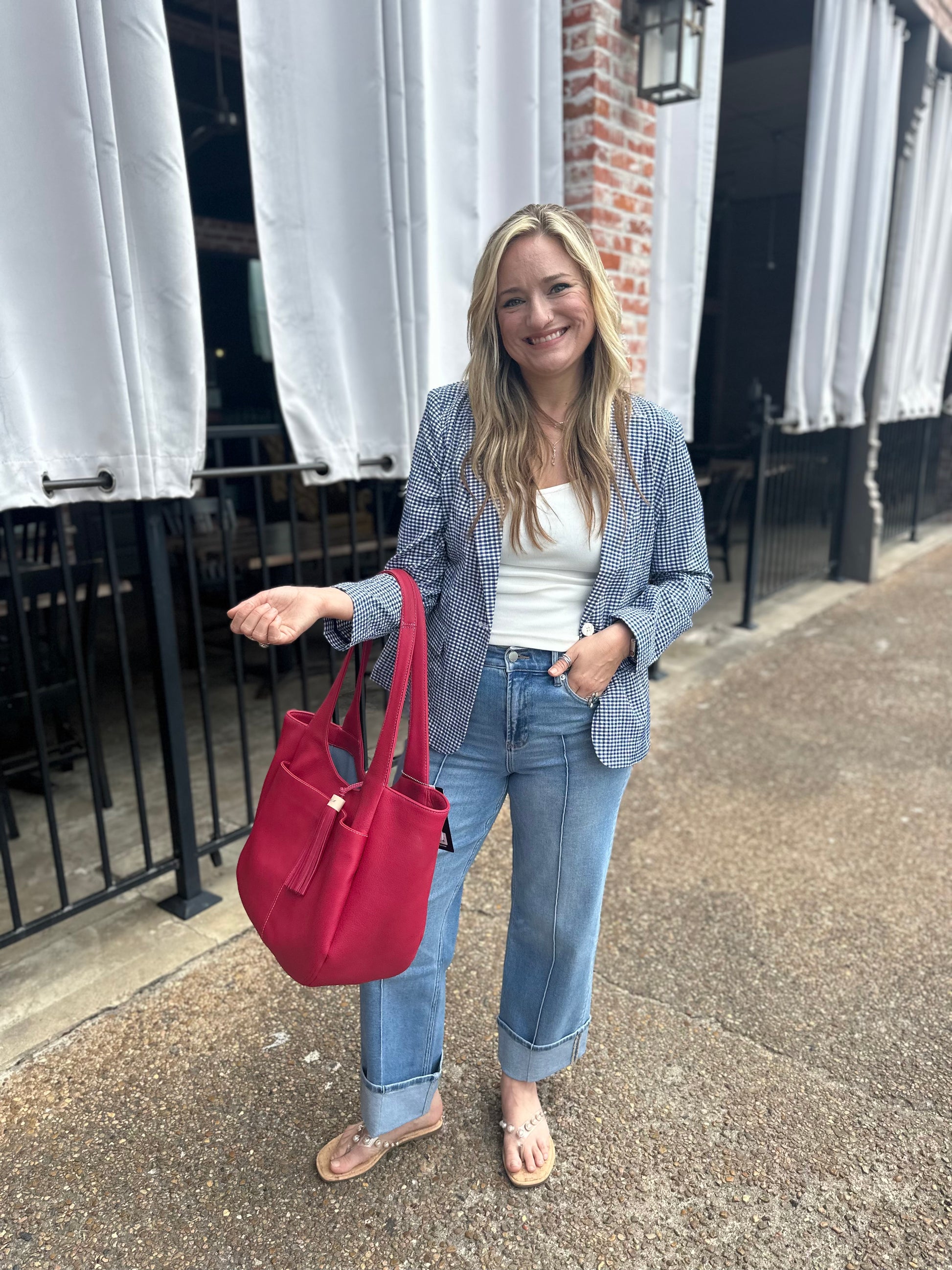 Navy Plaid Blazer - Brazos Avenue Market 