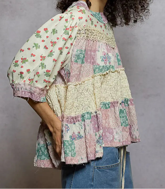 Plum Floral Mixed Media Top - Brazos Avenue Market 