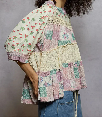 Plum Floral Mixed Media Top - Brazos Avenue Market 