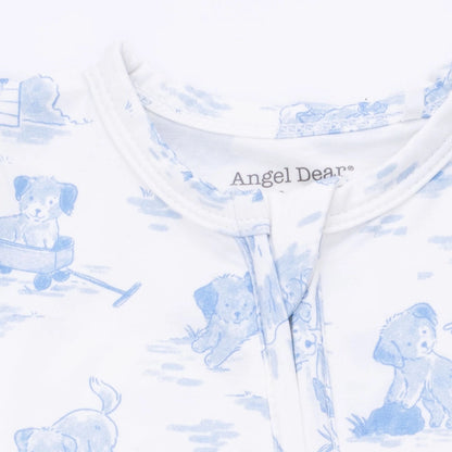 Puppy Toile Blue - 2 Way Zipper Footie - Brazos Avenue Market 