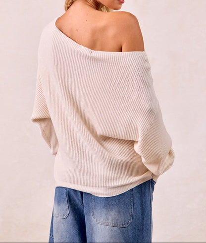 Waffle Knit Off Shoulder Top - Brazos Avenue Market 