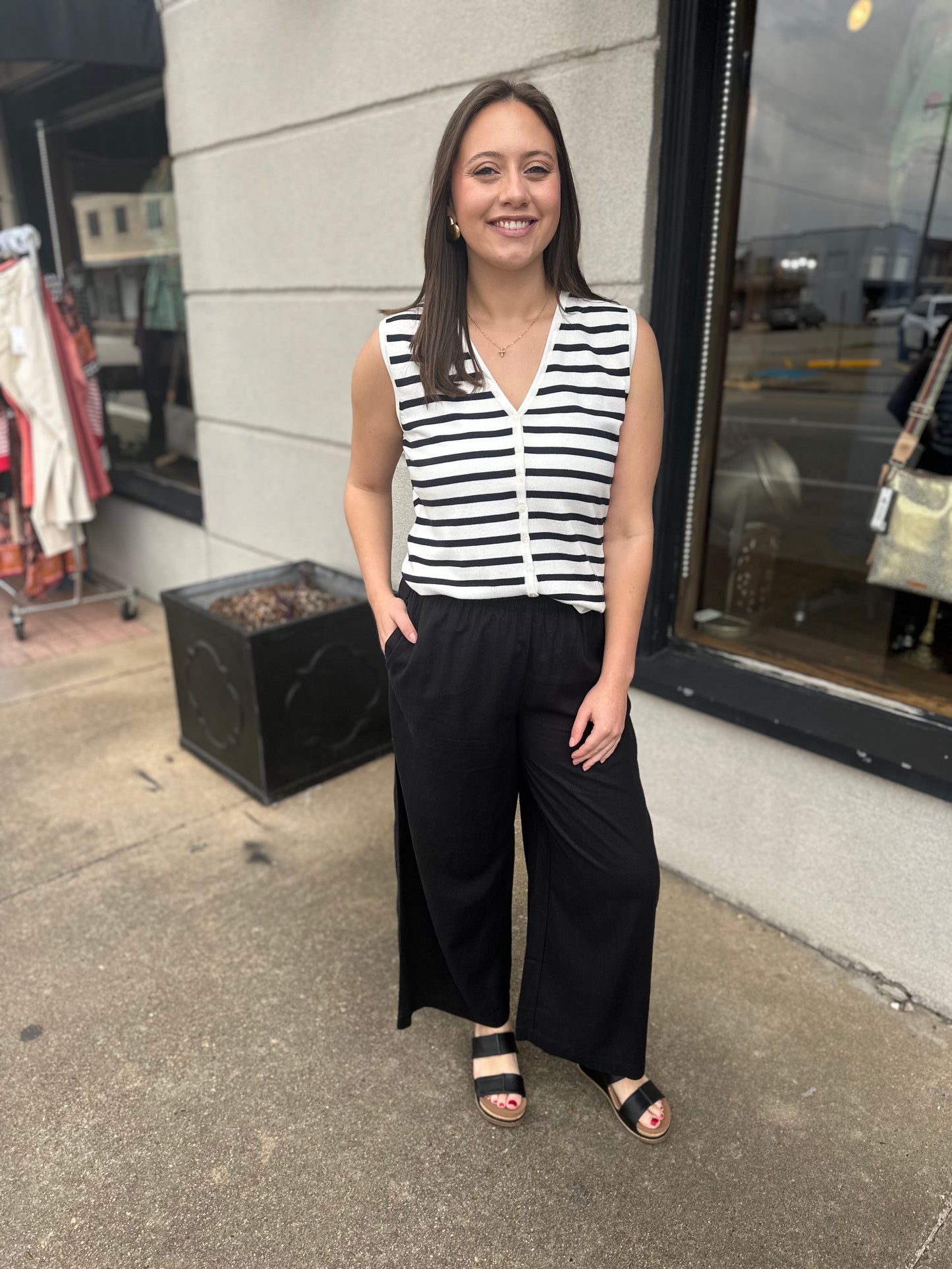 Stripe Sleeveless Sweater - Brazos Avenue Market 