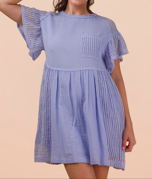 Waffle Knit Contrast Solid Comfy Mini Dress - Brazos Avenue Market 