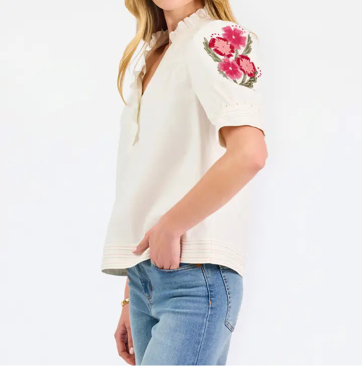 Emmie Embroidered Top Ivory