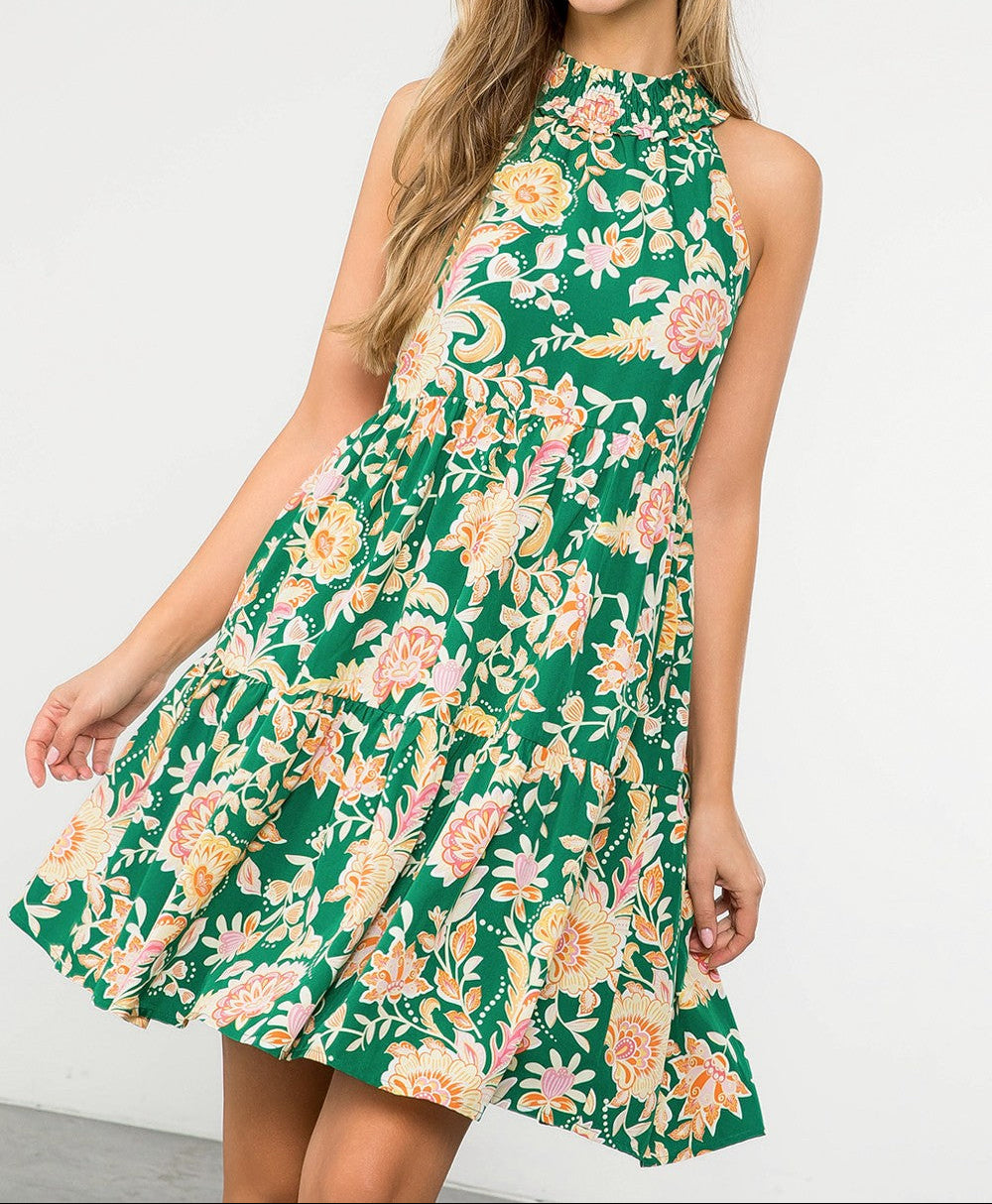 Halter Flower Print Midi Dress - Brazos Avenue Market 