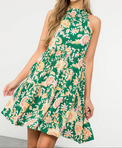 Halter Flower Print Midi Dress - Brazos Avenue Market 