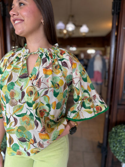 Round Yoke V-neck Floral Print Top - Brazos Avenue Market 